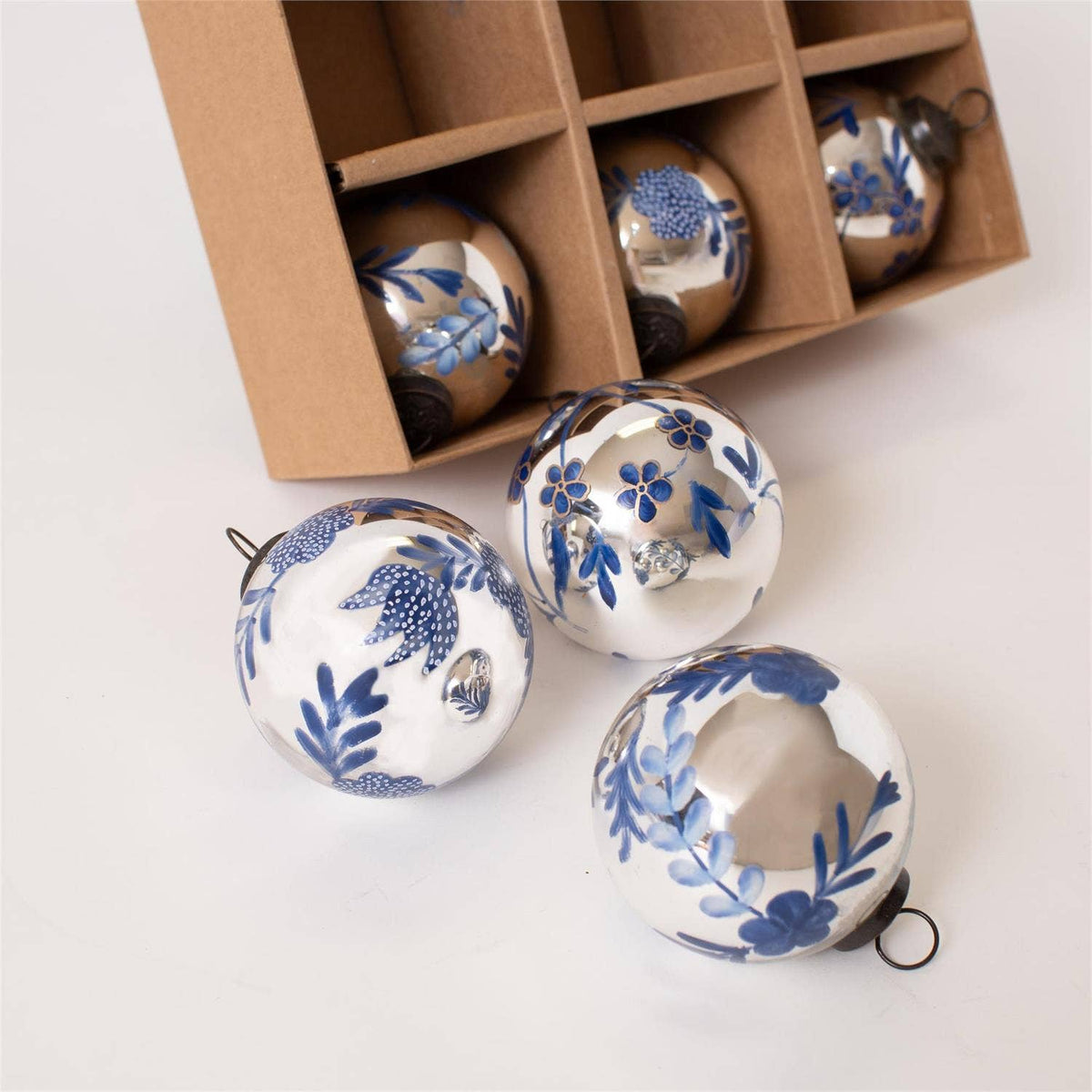 Glass Ornament - Hand-Painted Midnight Bloom (Pk/06)