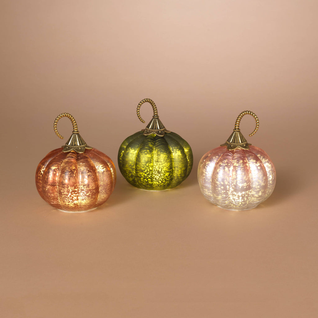 7.2"H Lighted Handblown Mercury Crackle Glass Pumpkins w/timer