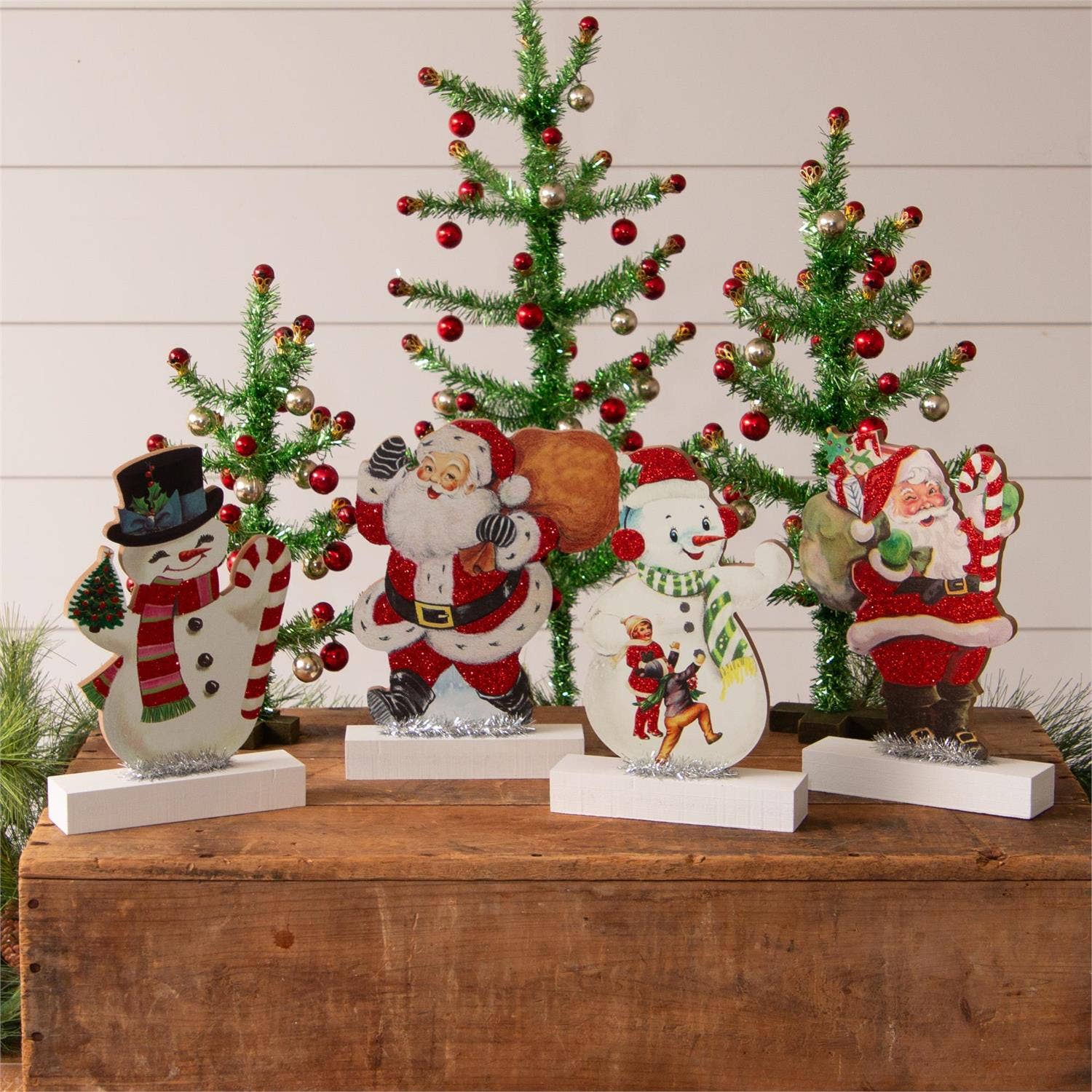 Vintage Santa And Snowmen Cutout Table Sitters (set of 4)