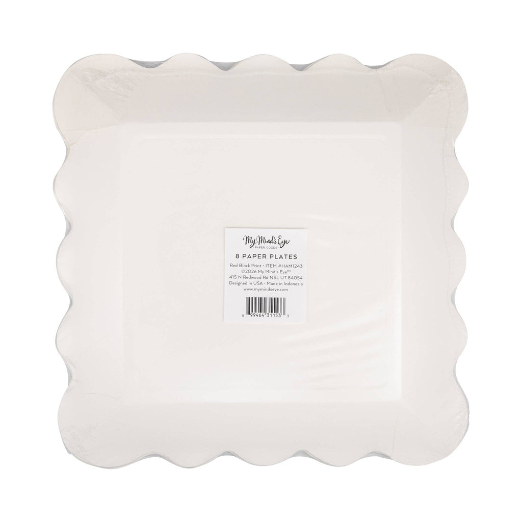 Red Block Floral Paper Plate - 9"