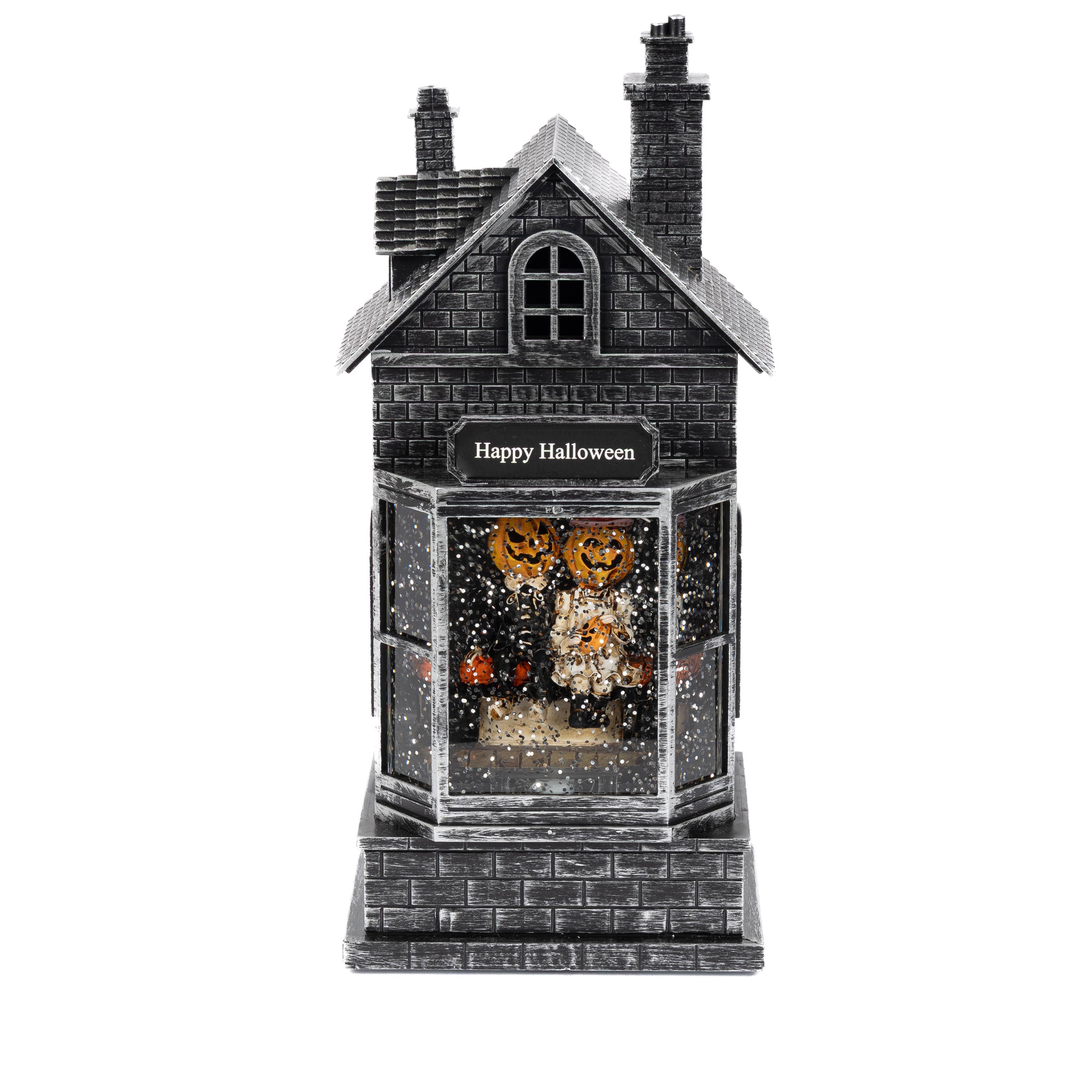 10.5 Inch Lighted Haunted Houses Spinning Halloween Water Globes, set of 2