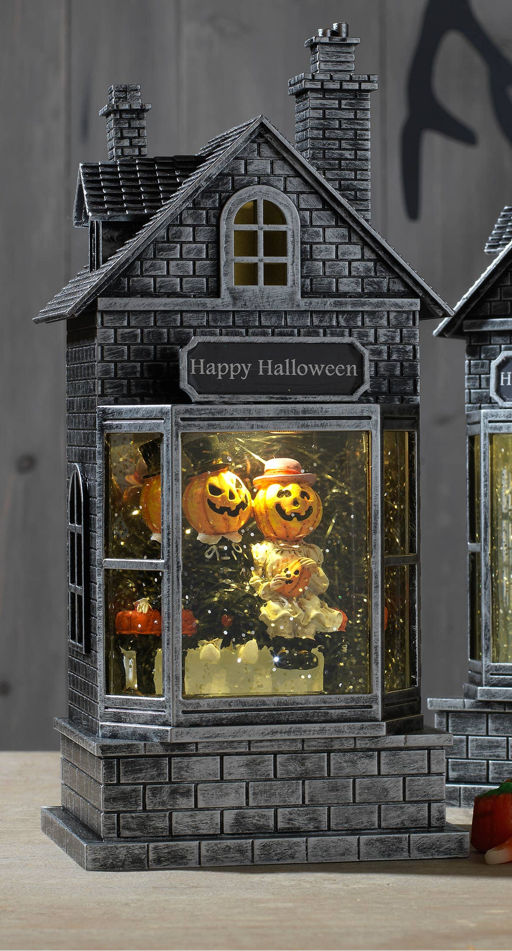 10.5 Inch Lighted Haunted Houses Spinning Halloween Water Globe, Pumpkin Couple