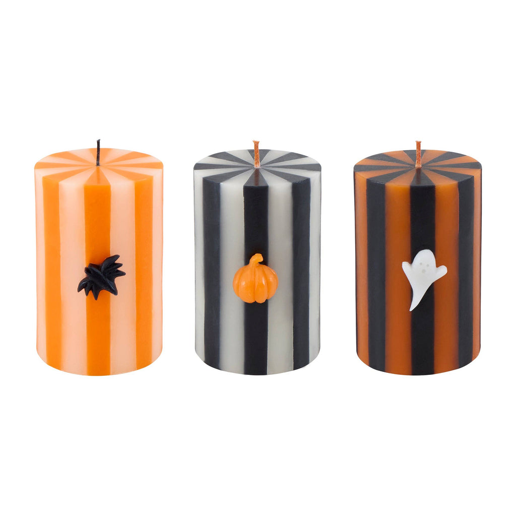 Halloween Striped Pillar Candles, set of 3