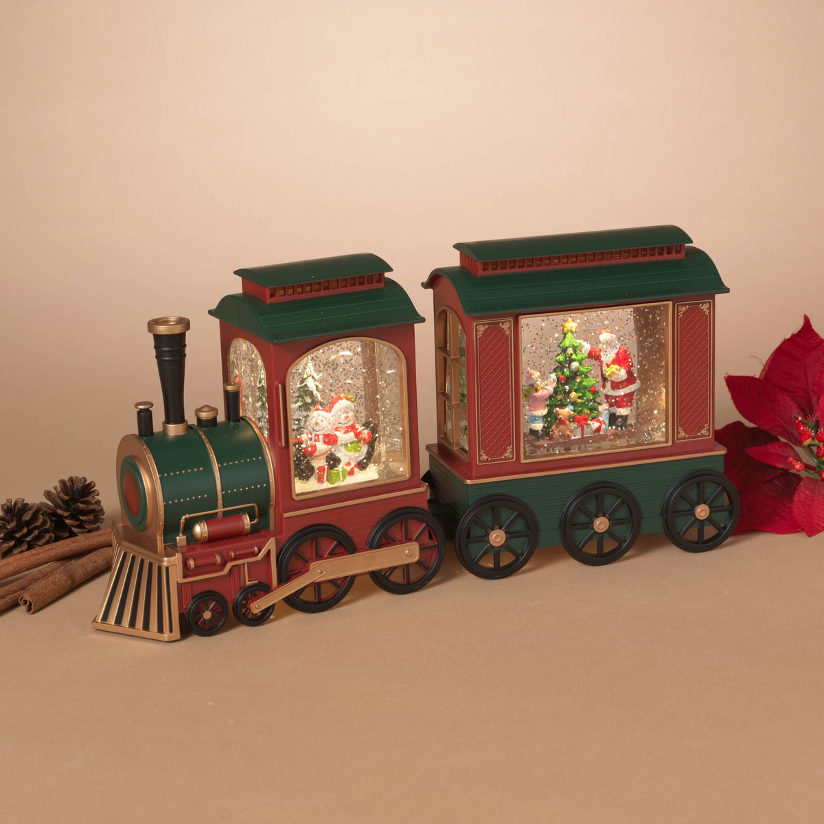 Christmas 14.37" Lighted Spinning Water Globe Train with Timer