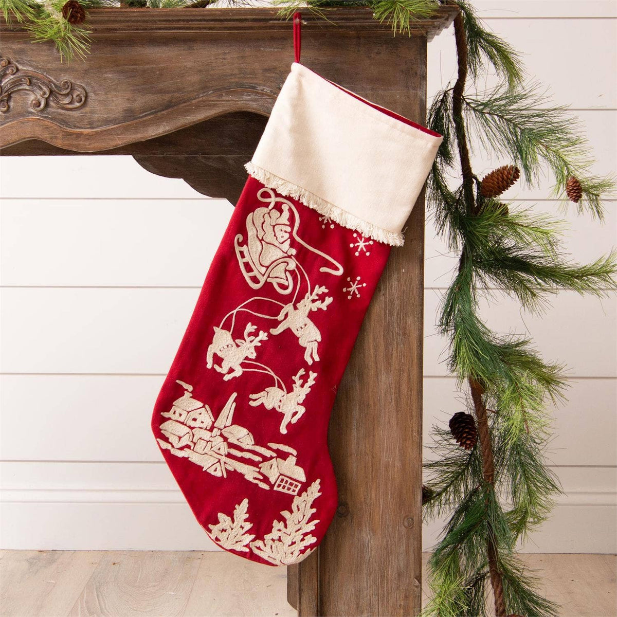 Stocking - Embroidered Santa's Sleigh