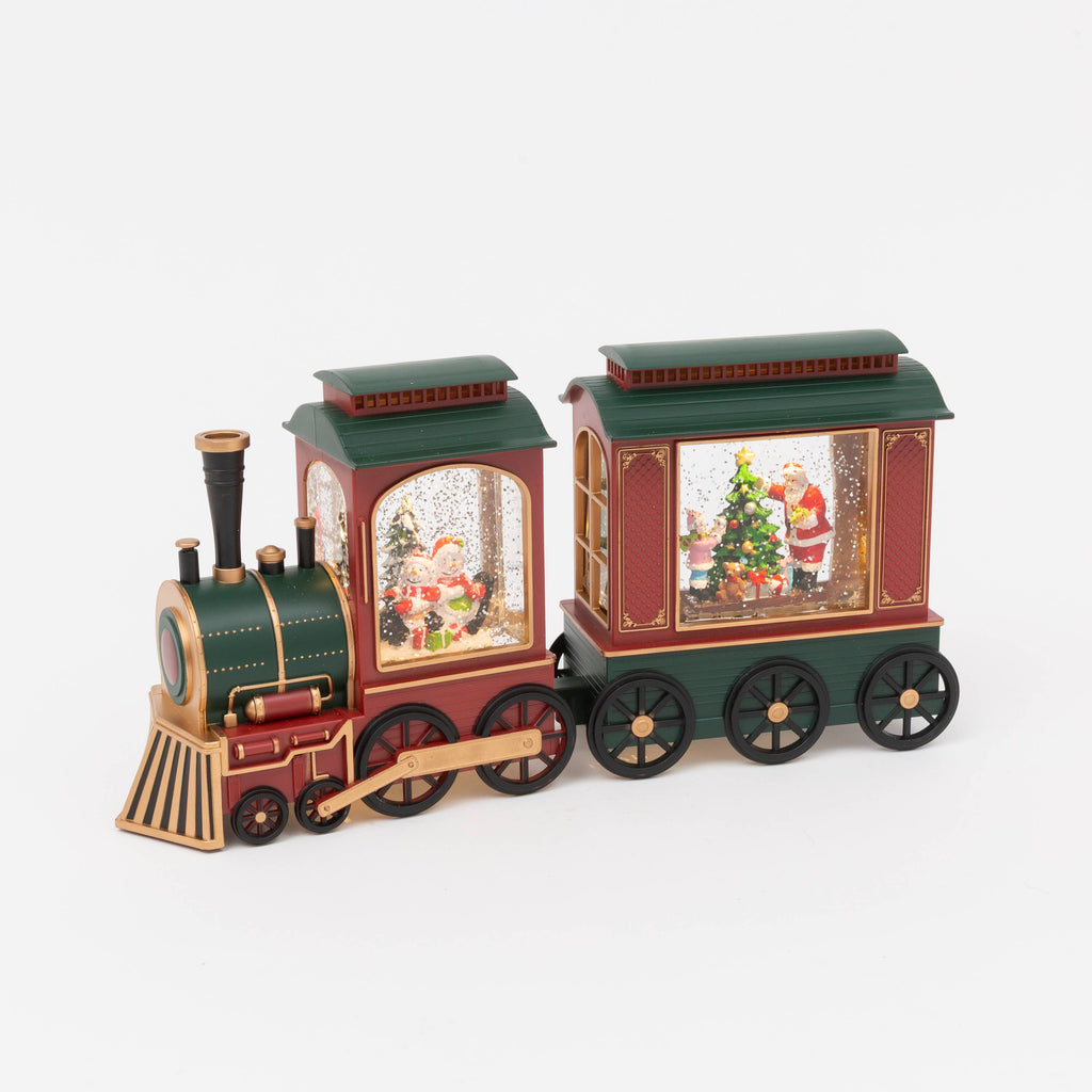 Christmas 14.37" Lighted Spinning Water Globe Train with Timer
