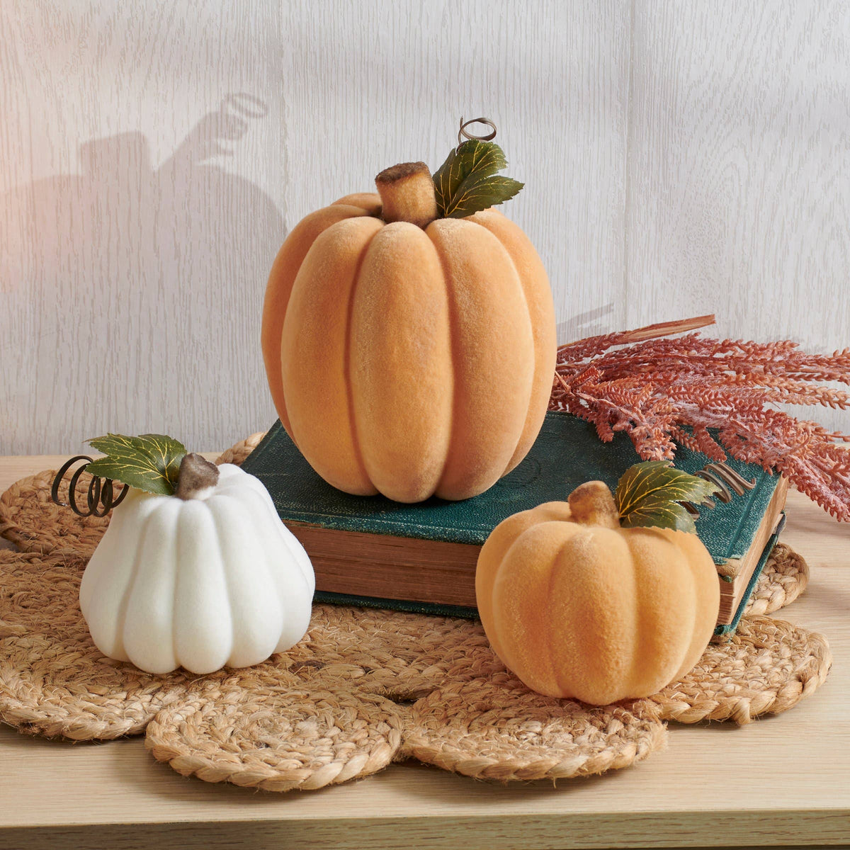 Cream Flocked Pumpkin