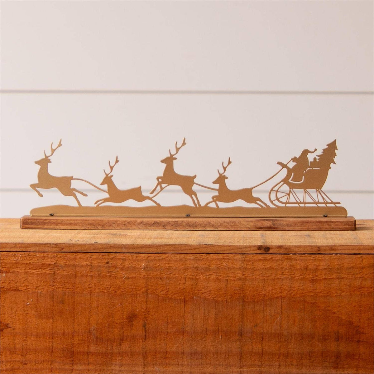 Santa And Reindeer Gold Silhouette
