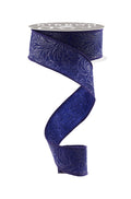 1.5"X10Yd Floral/Leaves Navy Blue