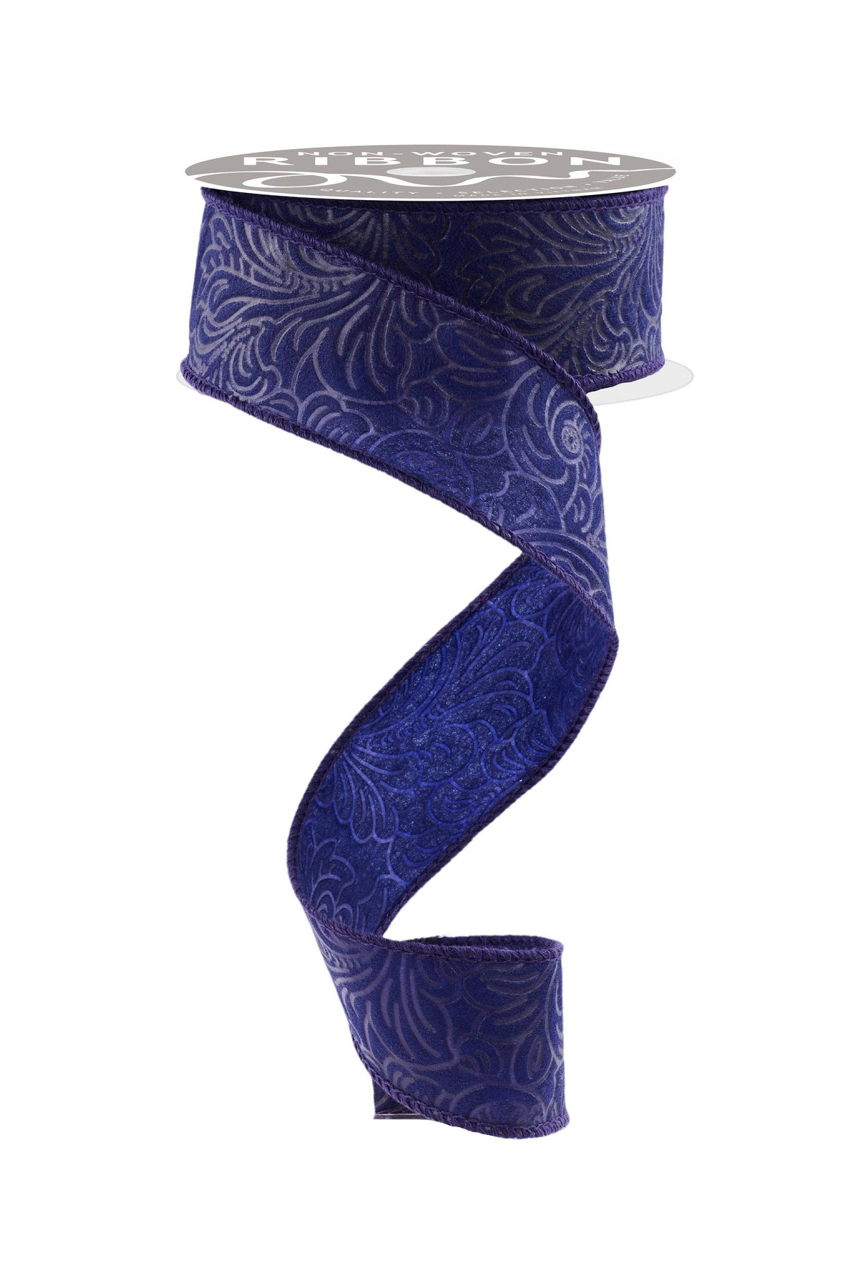 1.5"X10Yd Floral/Leaves Navy Blue