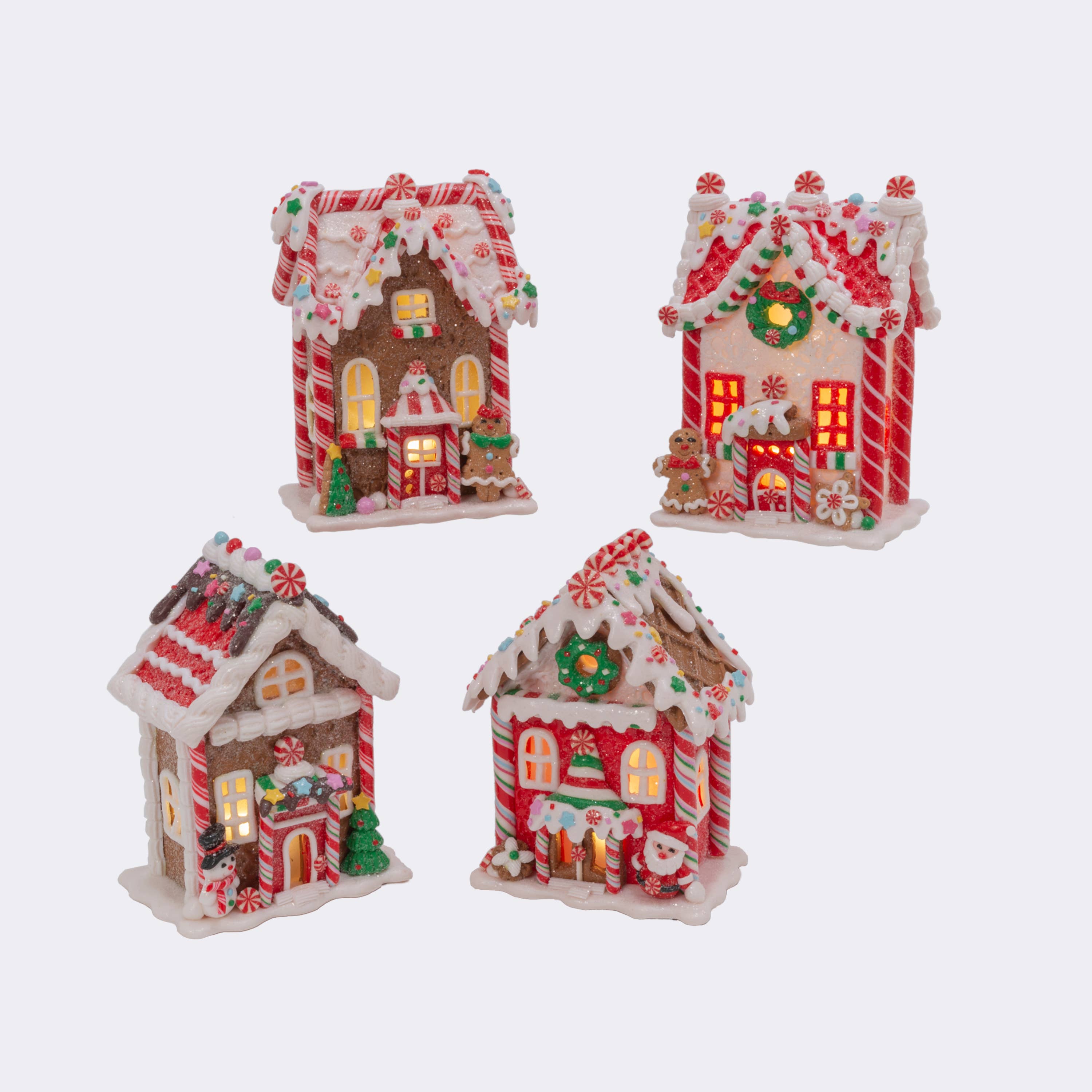 Christmas Lighted Clay Dough Gingerbread Houses Set of 4, 5.5"H