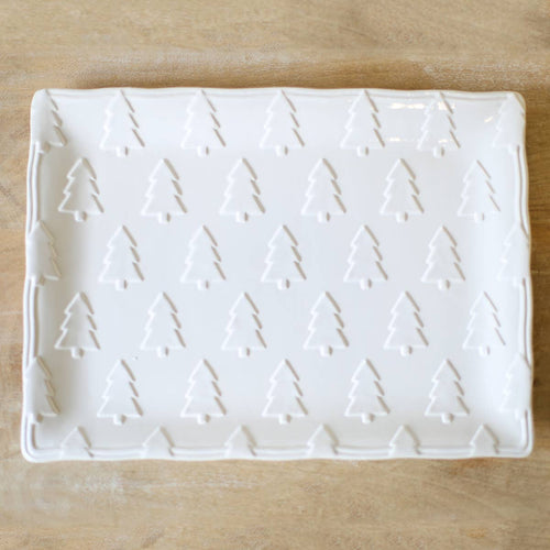 Balsam Lane Embossed Platter White 15.5x11.5in