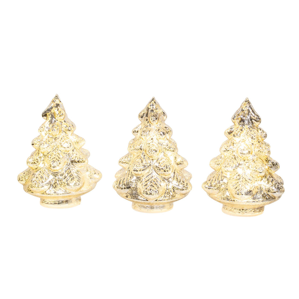 Set of 3 - Silver Mercury Glass LED Christmas Trees