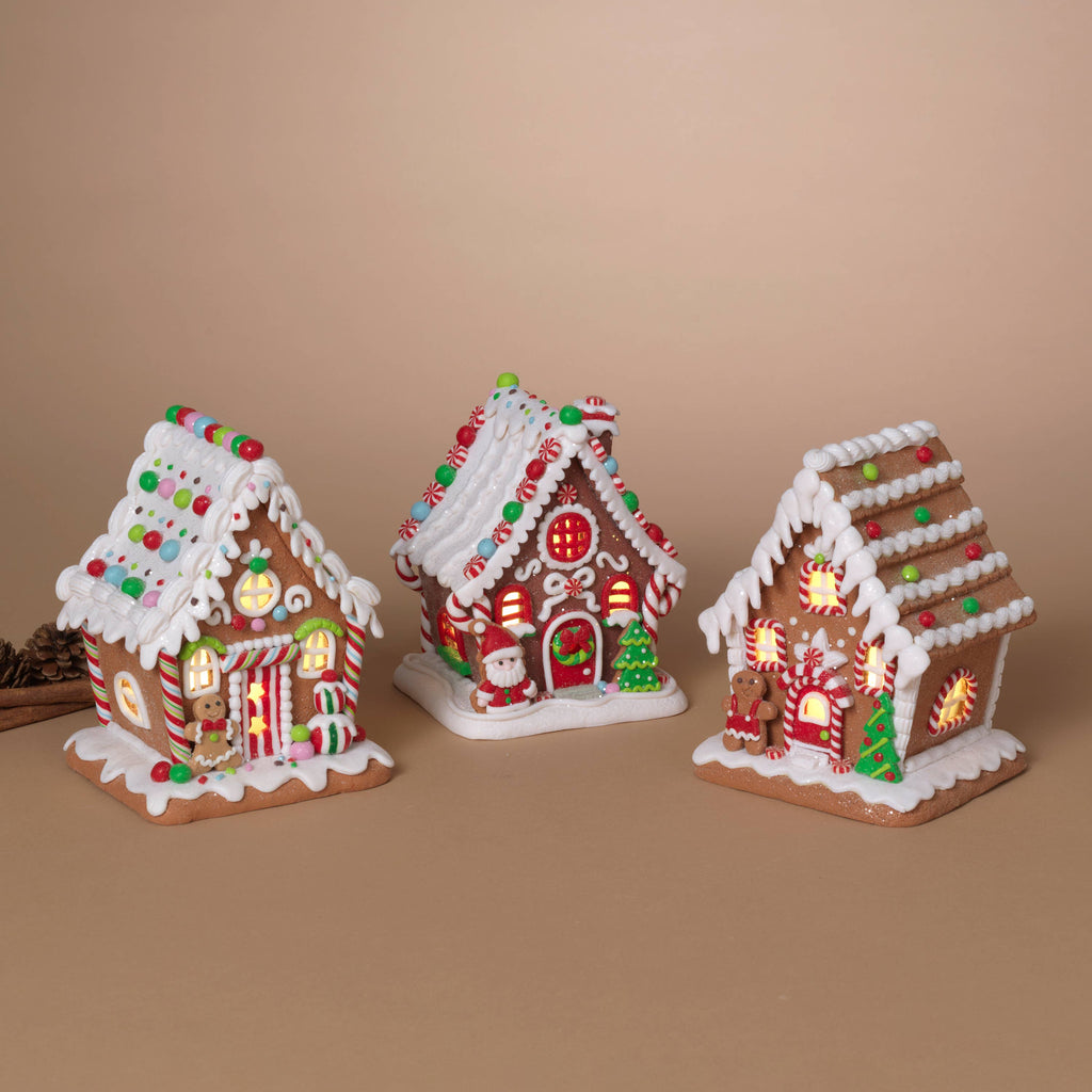Christmas 6.5"H Lighted Clay Dough Gingerbread House, 3 Asst