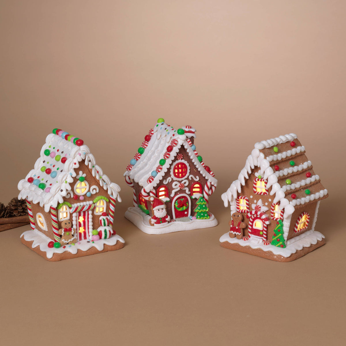 Christmas 6.5"H Lighted Clay Dough Gingerbread House, 3 Asst