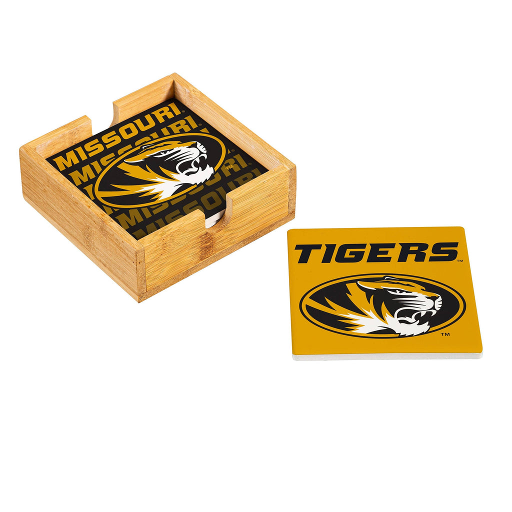 University of Missouri Ceramic Coasters Set, 4pcs with Wood