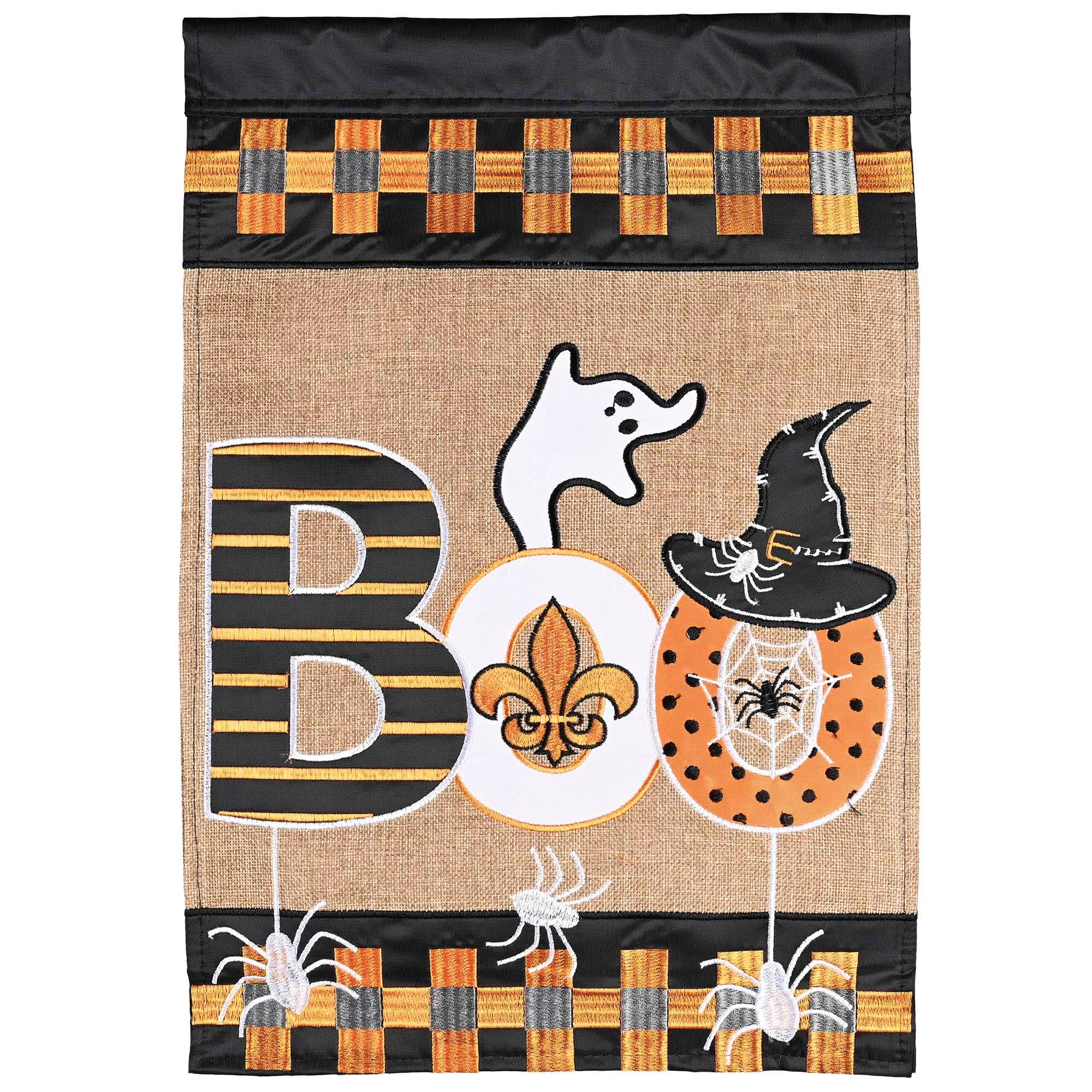Burlap Boo Ghost Fleur De Lis Garden Flag