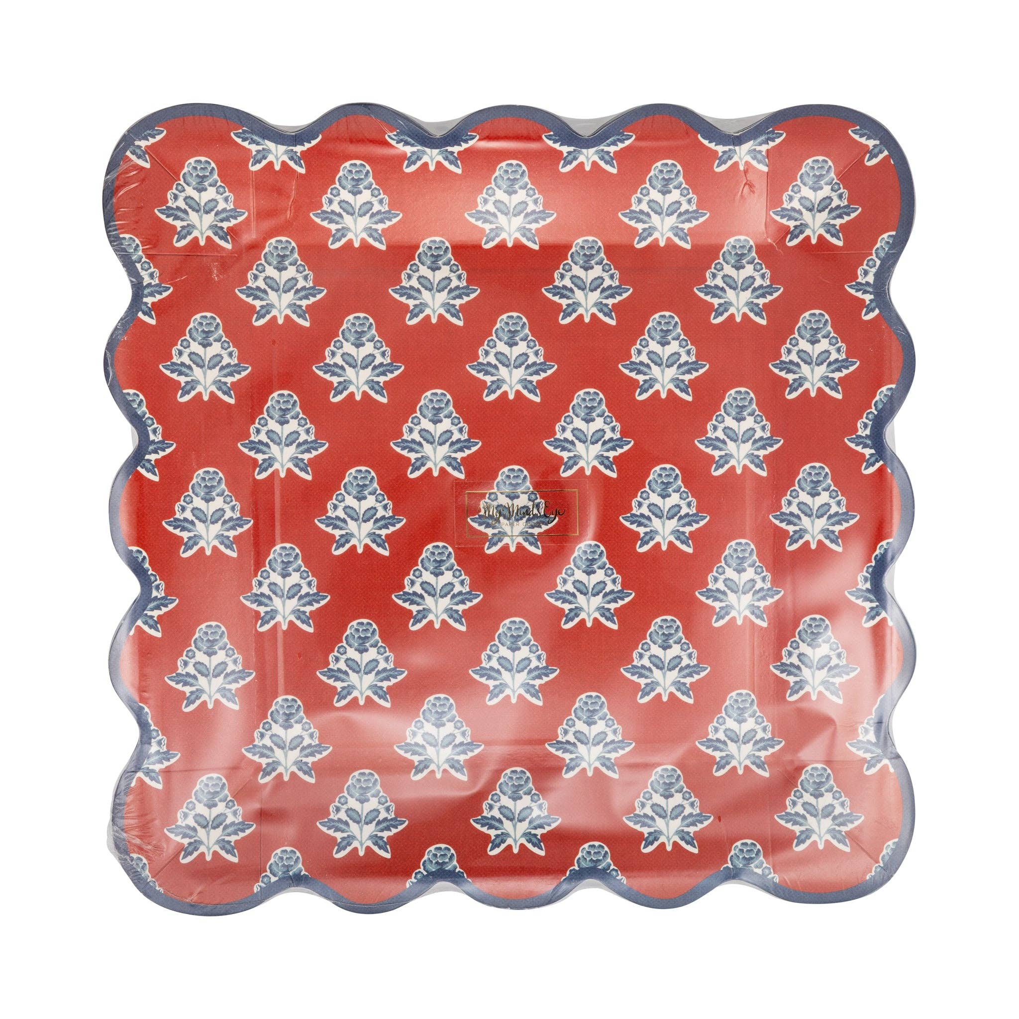 Red Block Floral Paper Plate - 9"