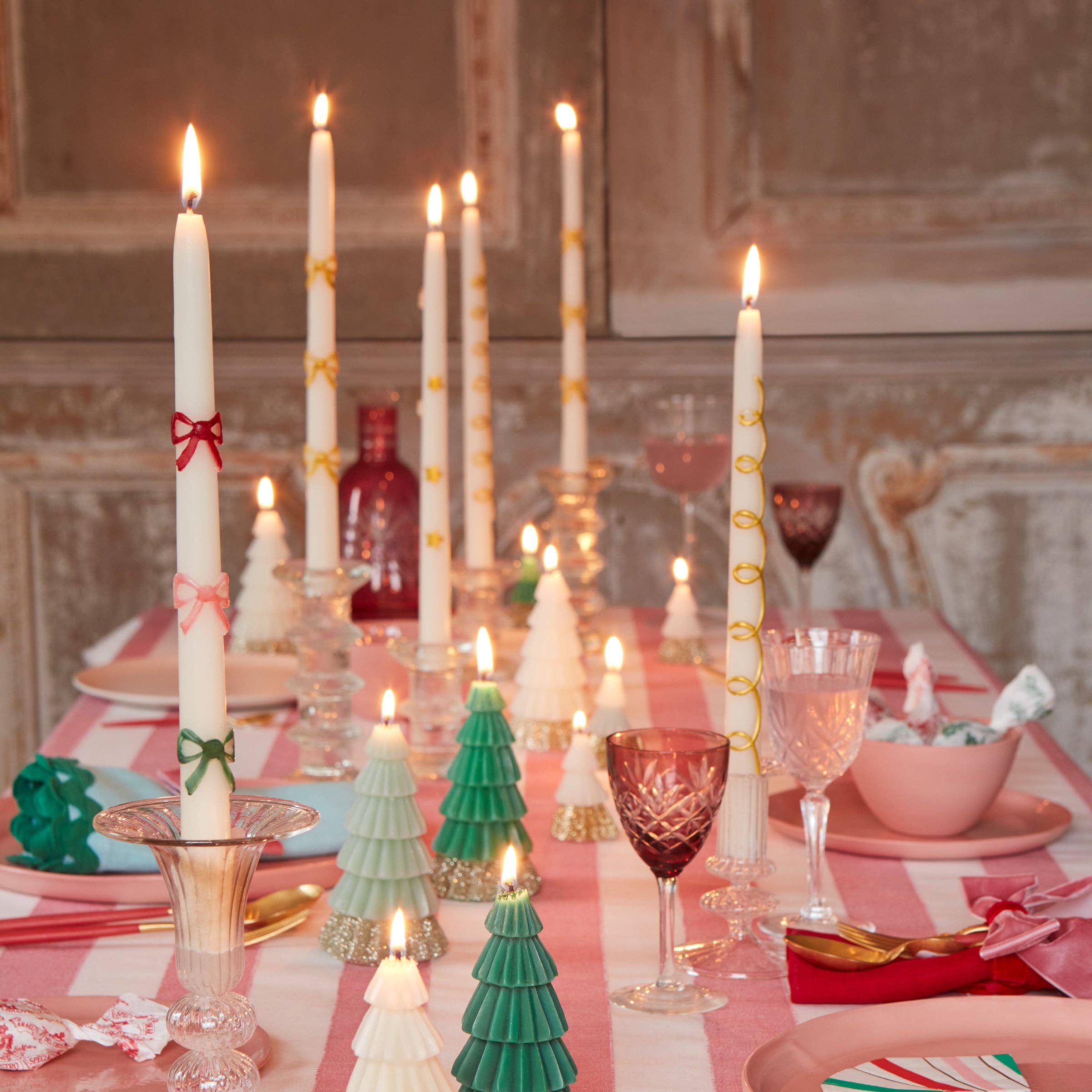 Multi Colour Bow Taper Candles