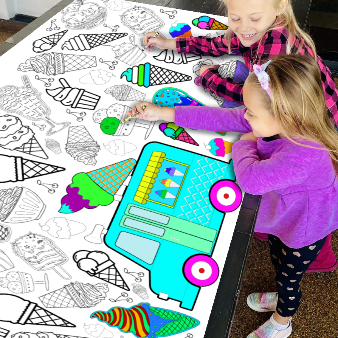 Ice Cream Coloring Tablecloth Summer Activity for Kids