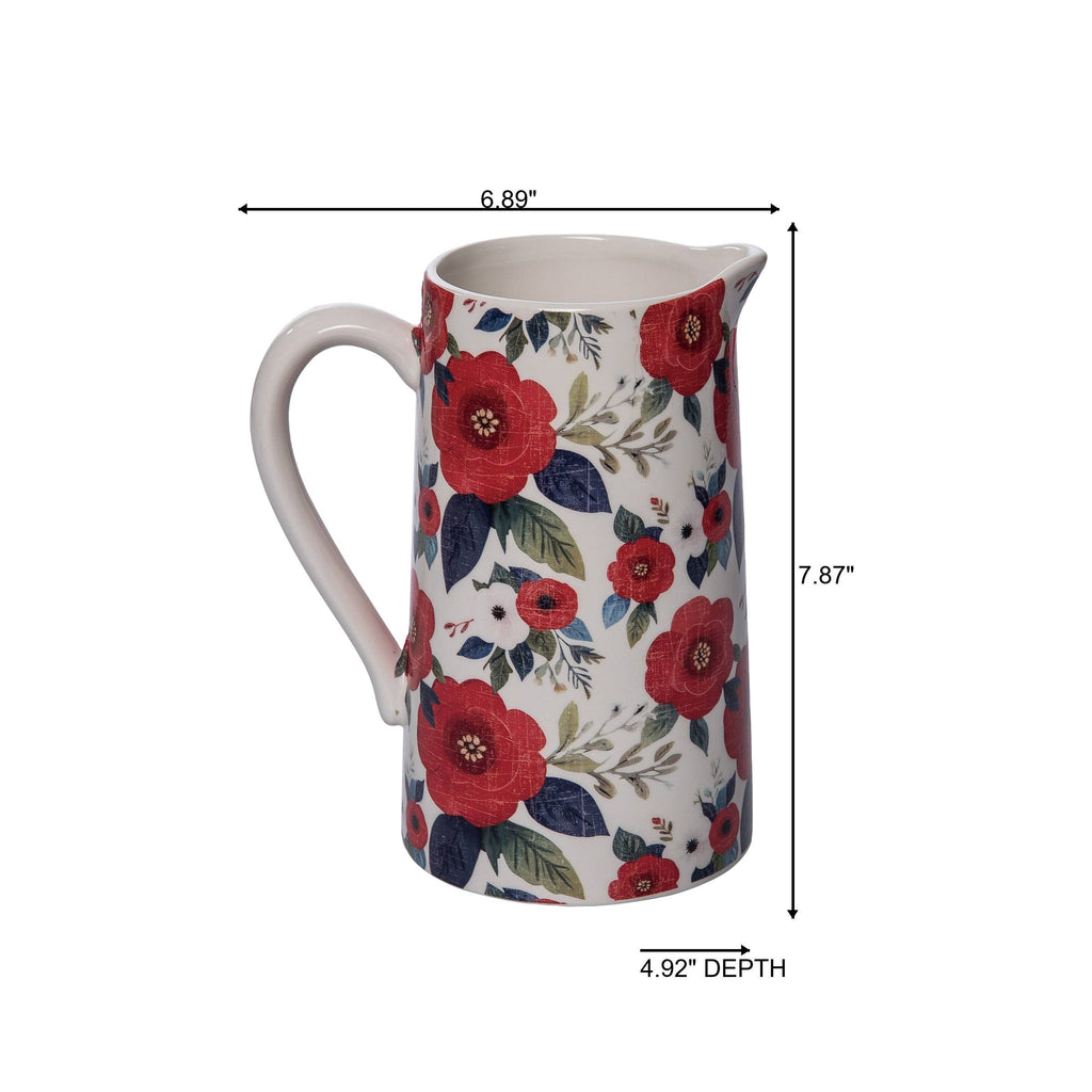 Patriotic Floral Ceramic Pitcher