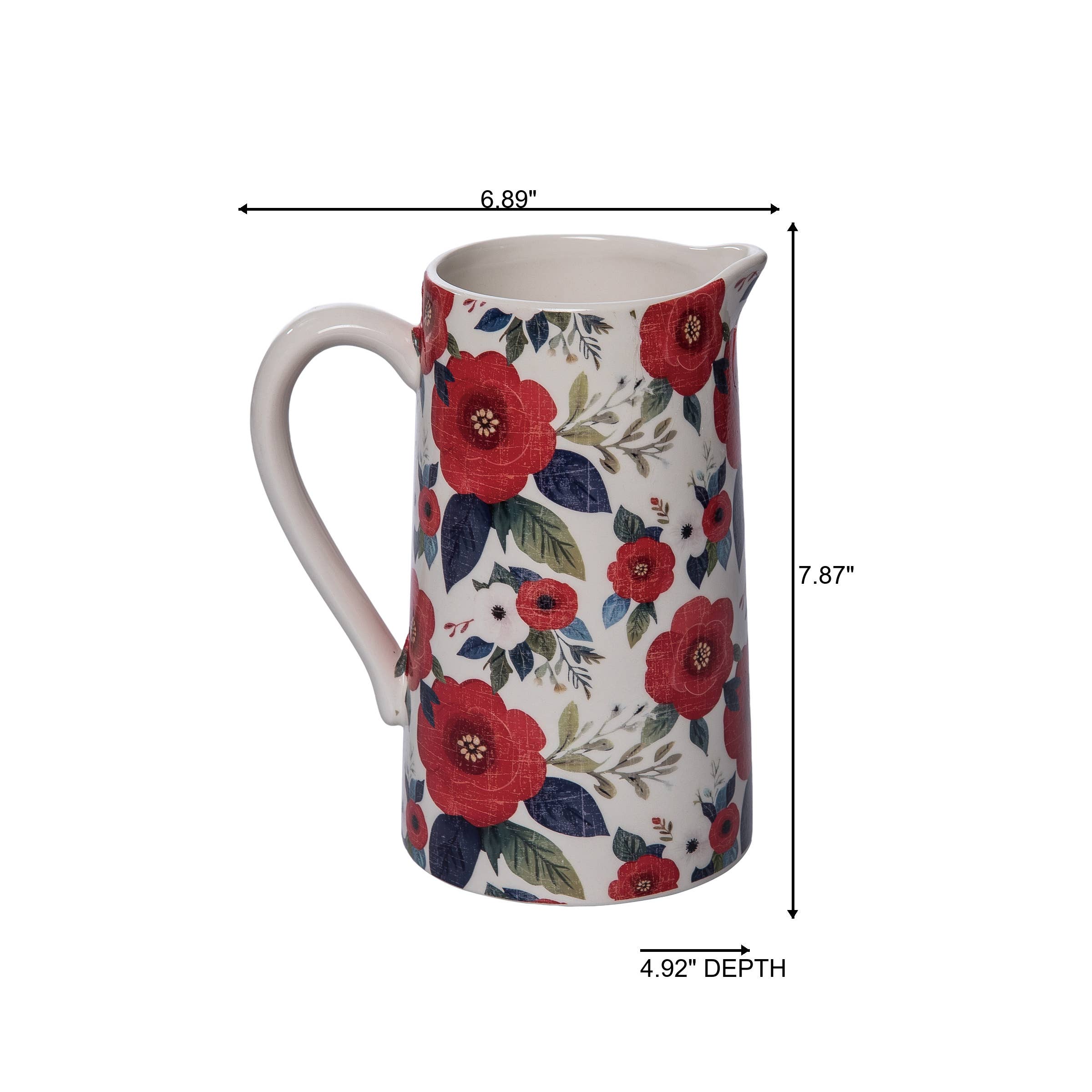 Patriotic Floral Ceramic Pitcher