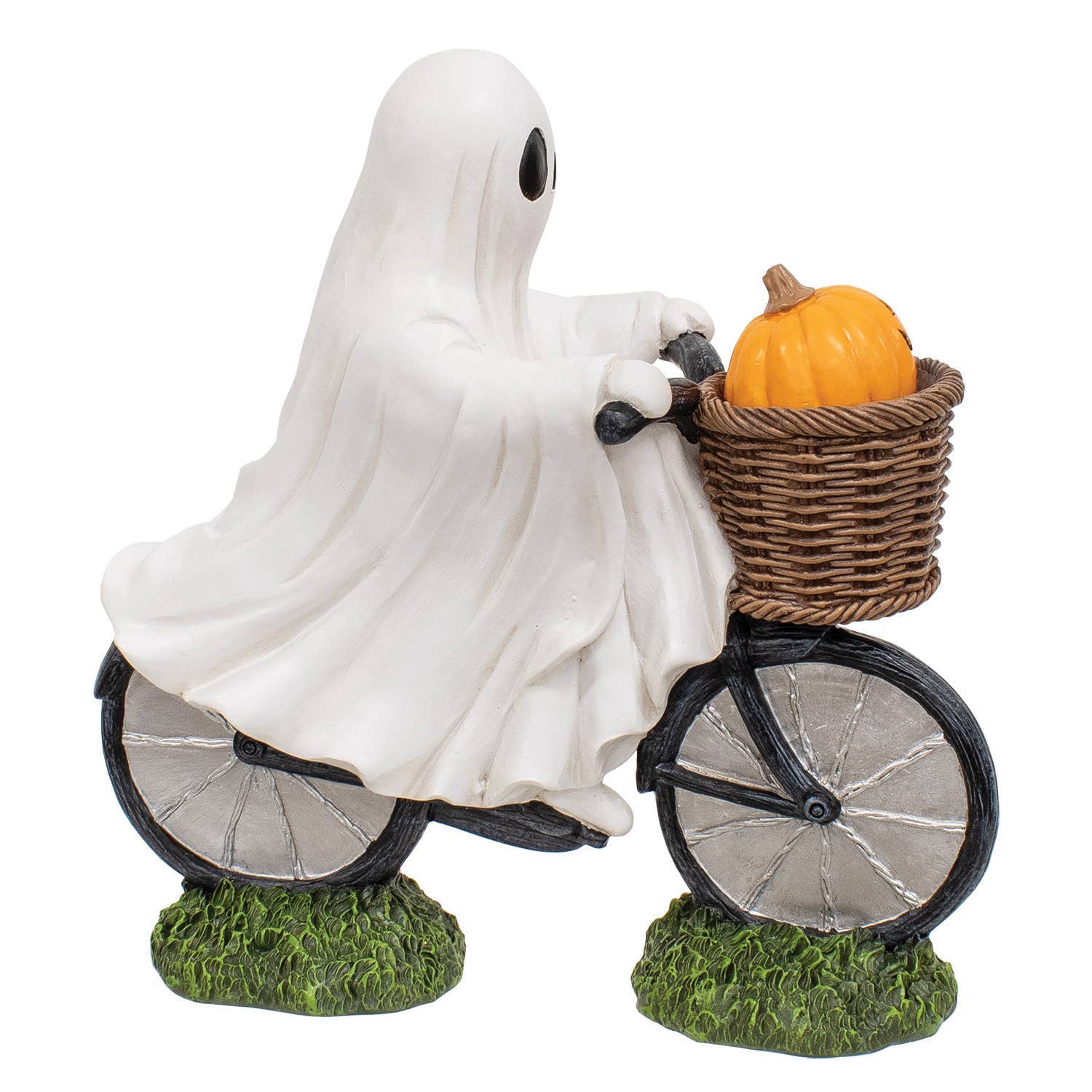 Resin Ghost Riding a Bike w/Jack in Basket Figurine