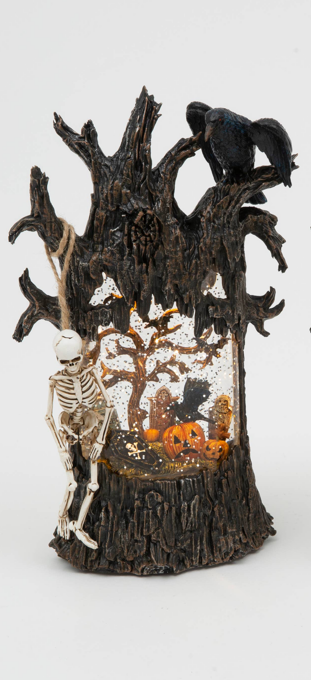 10.8"H B/O Lighted Spinning Water Globe Haunted Tree w/ Time