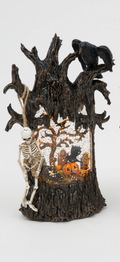 10.8"H B/O Lighted Spinning Water Globe Haunted Tree w/ Time