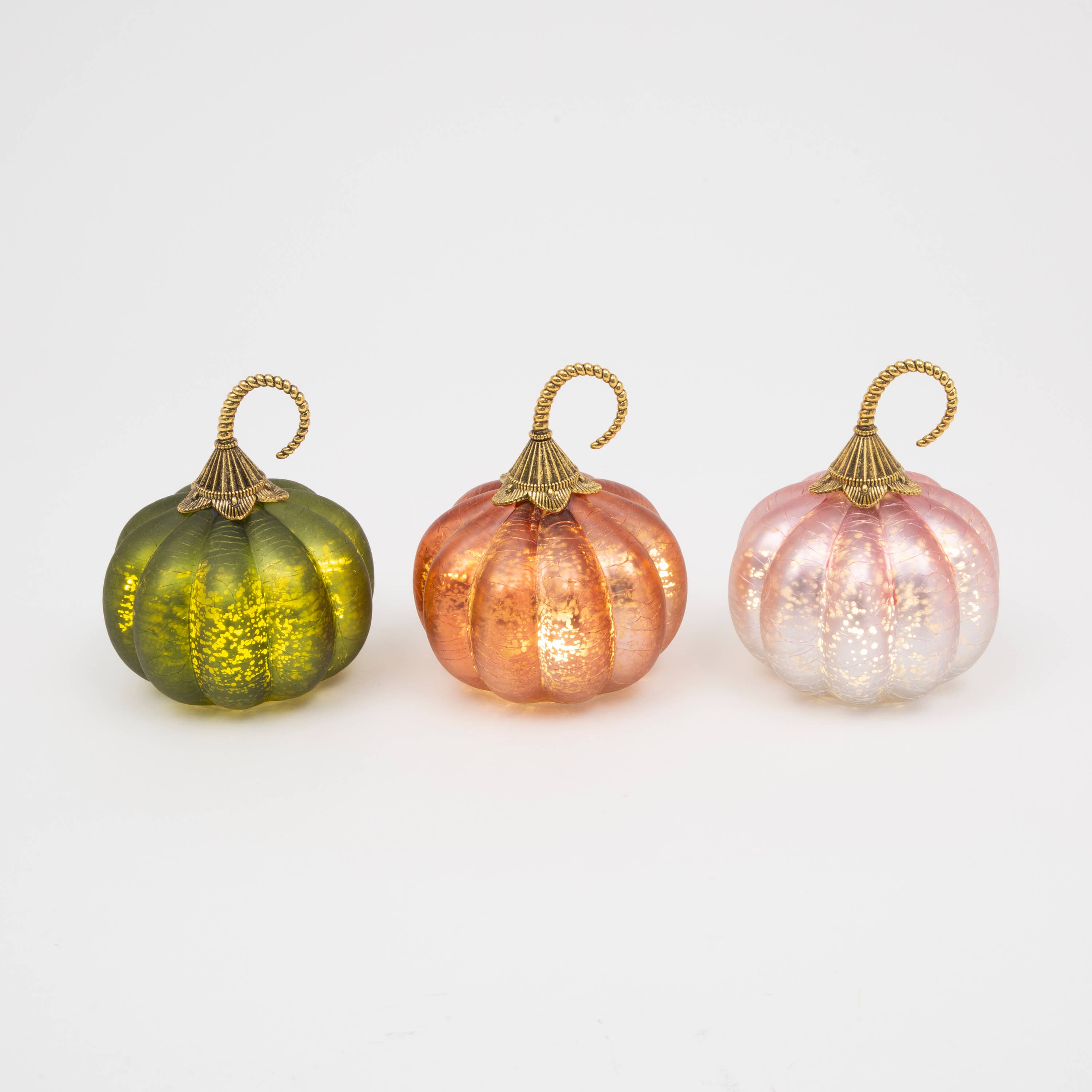 7.2"H Lighted Handblown Mercury Crackle Glass Pumpkins w/timer