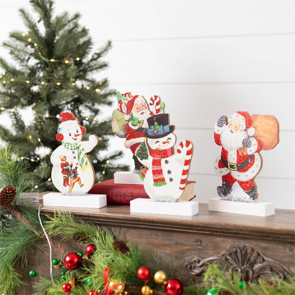 Vintage Santa And Snowmen Cutout Table Sitters (set of 4)