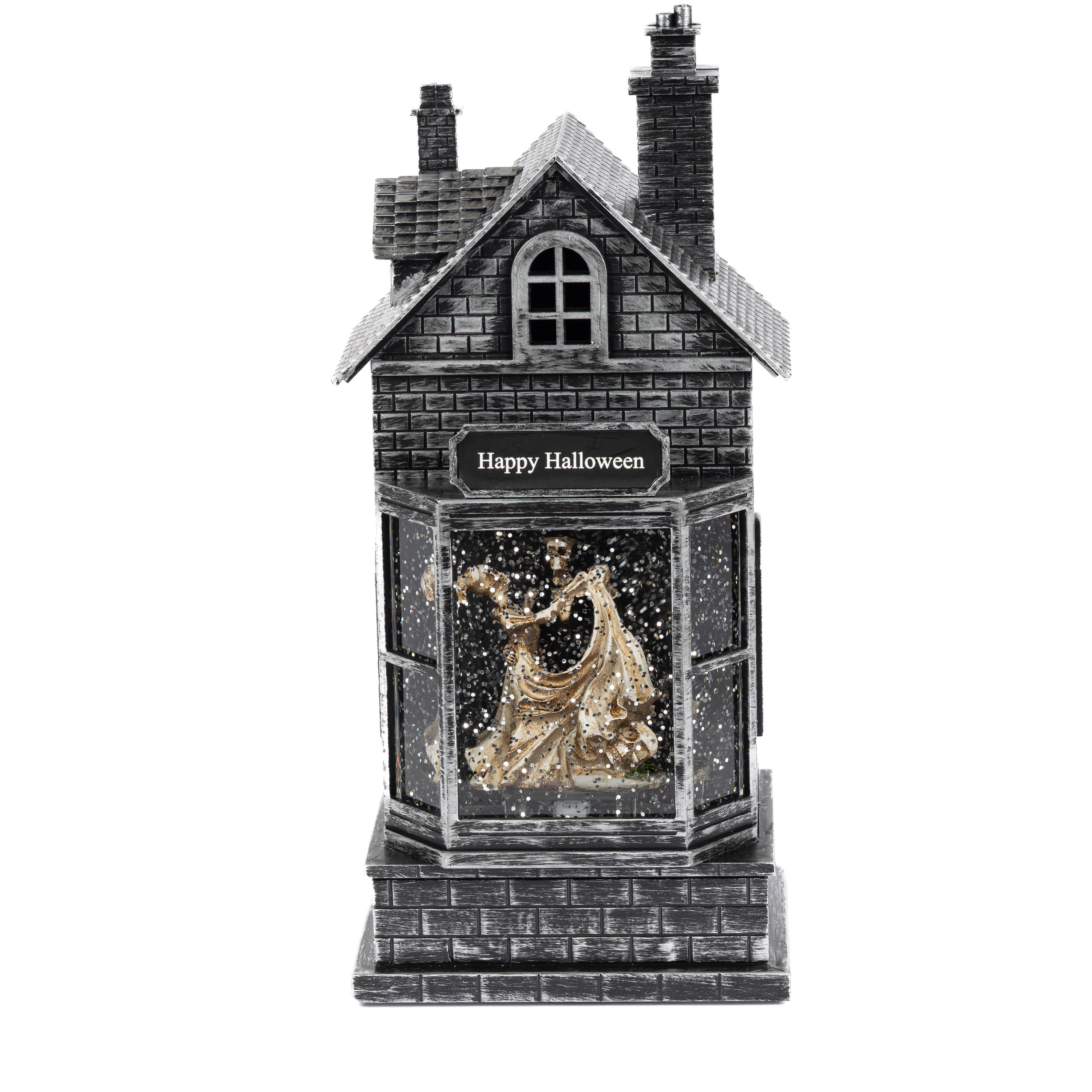 10.5 Inch Lighted Haunted Houses Spinning Halloween Water Globes, set of 2