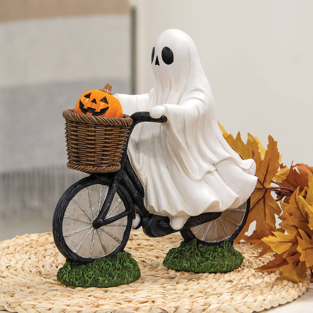 Resin Ghost Riding a Bike w/Jack in Basket Figurine
