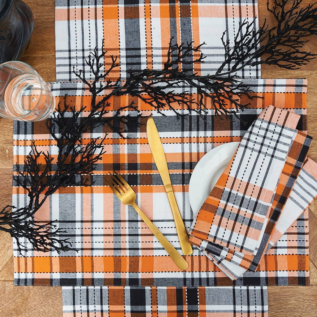 Halloween Orange Plaid Table Runner