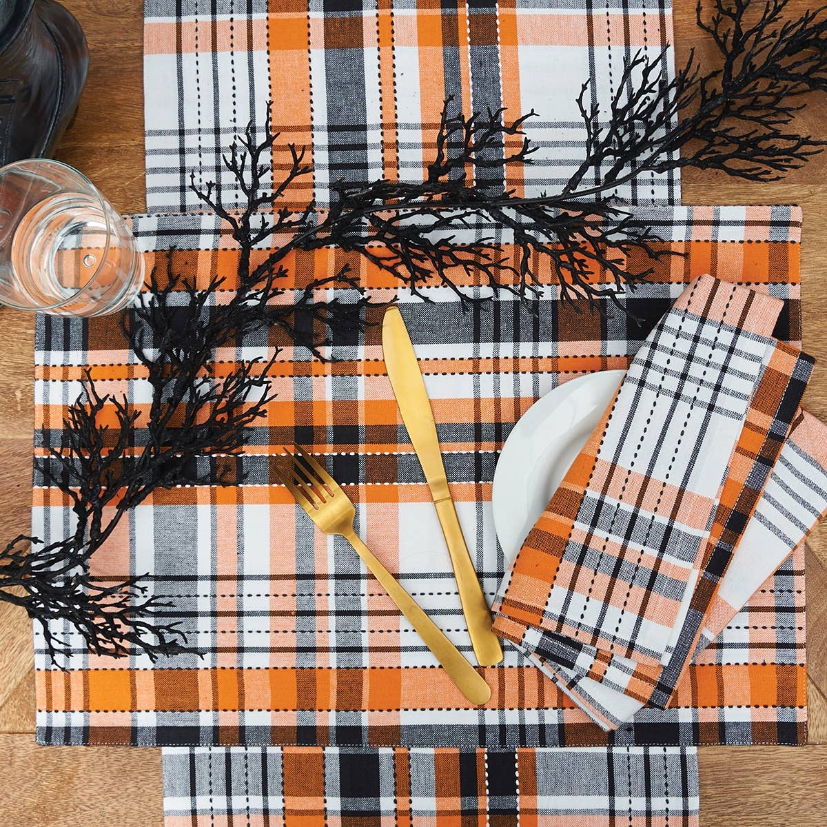 Halloween Orange Plaid Table Runner