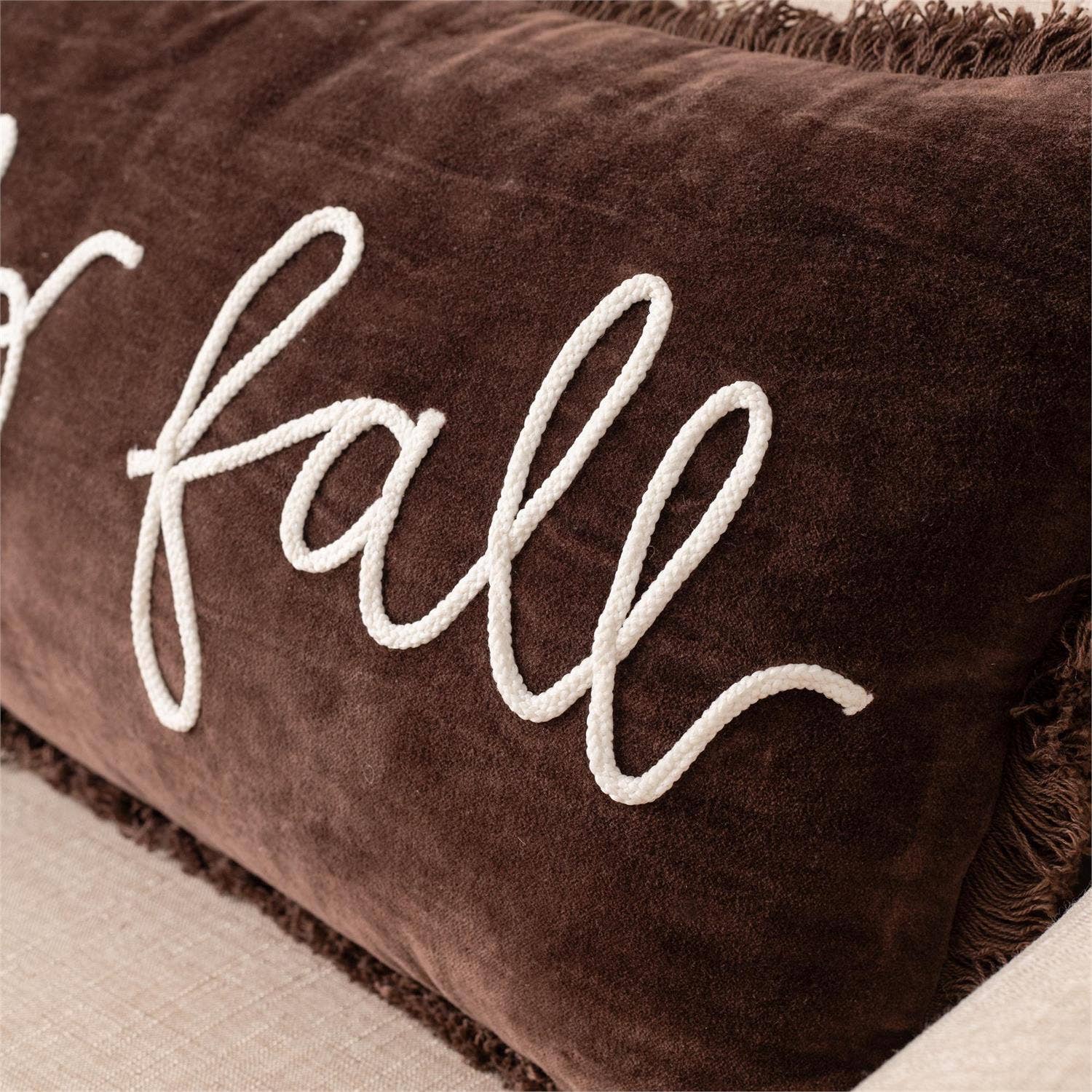 Hello Fall, Brown Velvet Lumbar Pillow
