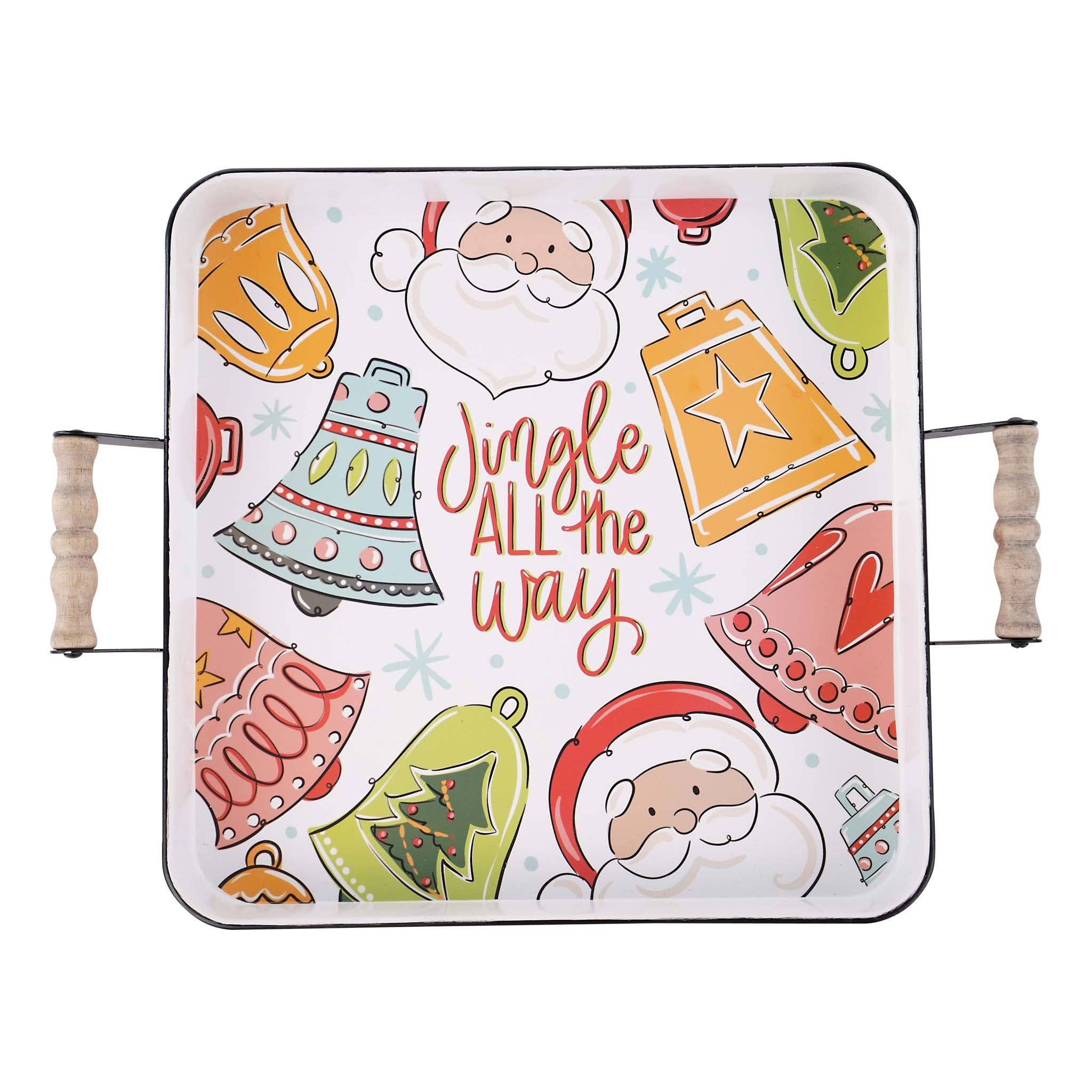 Jingle All the Way Santa Enamel Tray - Holiday Decor