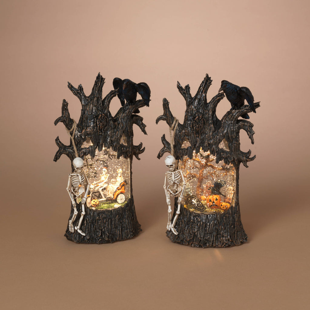 10.8"H B/O Lighted Spinning Water Globe Haunted Tree w/ Time