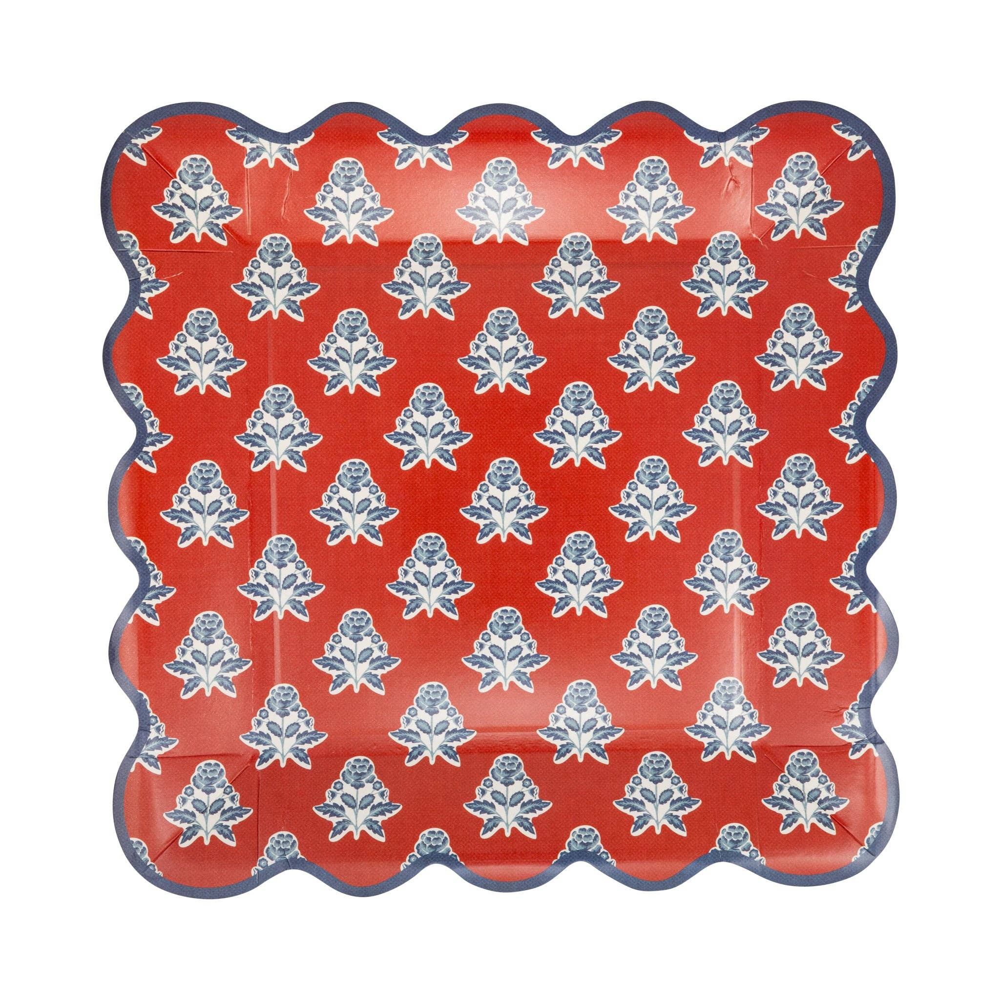 Red Block Floral Paper Plate - 9"