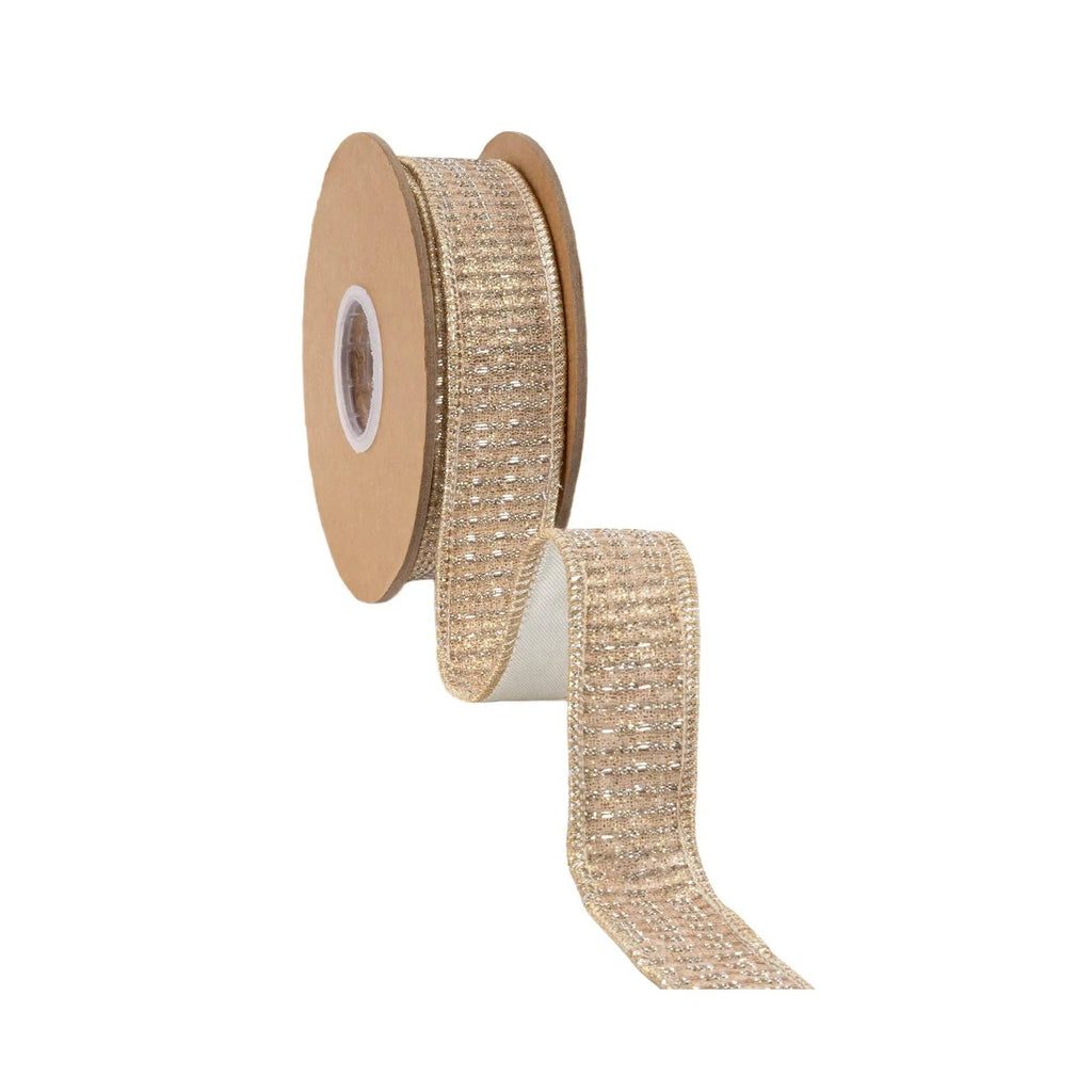 1" Wired Ribbon | Gold Sparkle w/ Champagne Metallic Backing | 10 Yard Roll