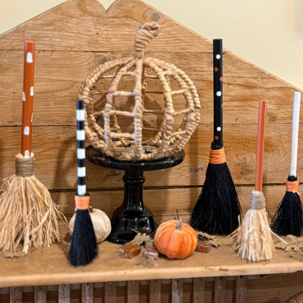 12" Black Polka Dot Broom