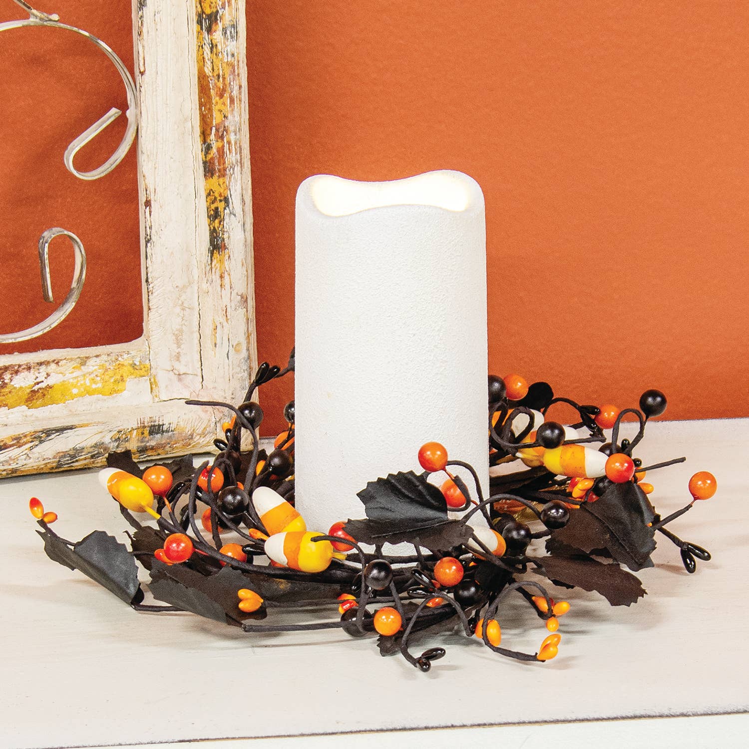 Spooky Candy Corn & Berries Candle Ring - 3.5"