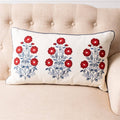 Red White And Blue Embroidered Floral Lumbar Pillow