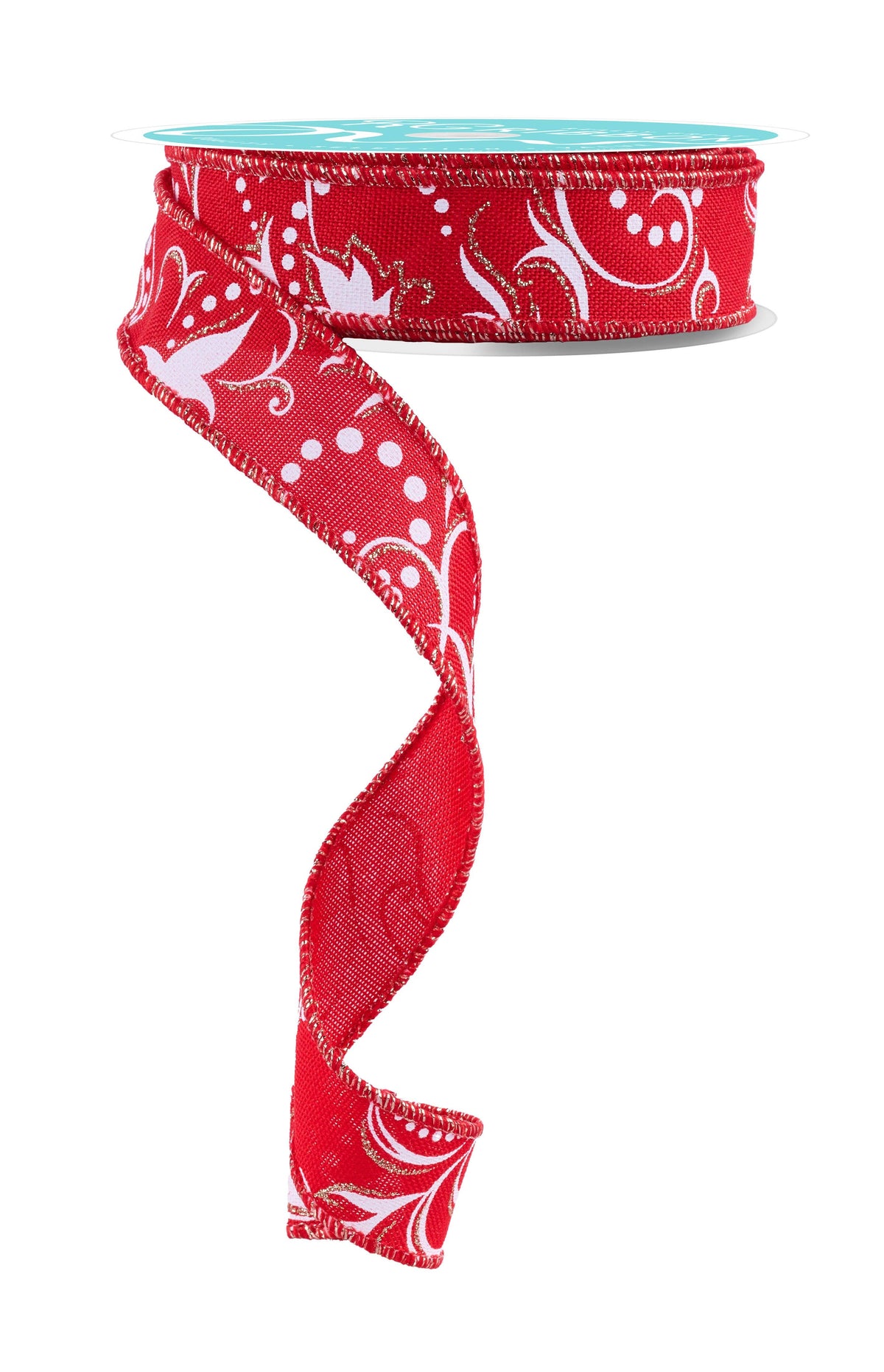7/8"X10Yd Leaf Filagree W/Dots Red/White/Champagne