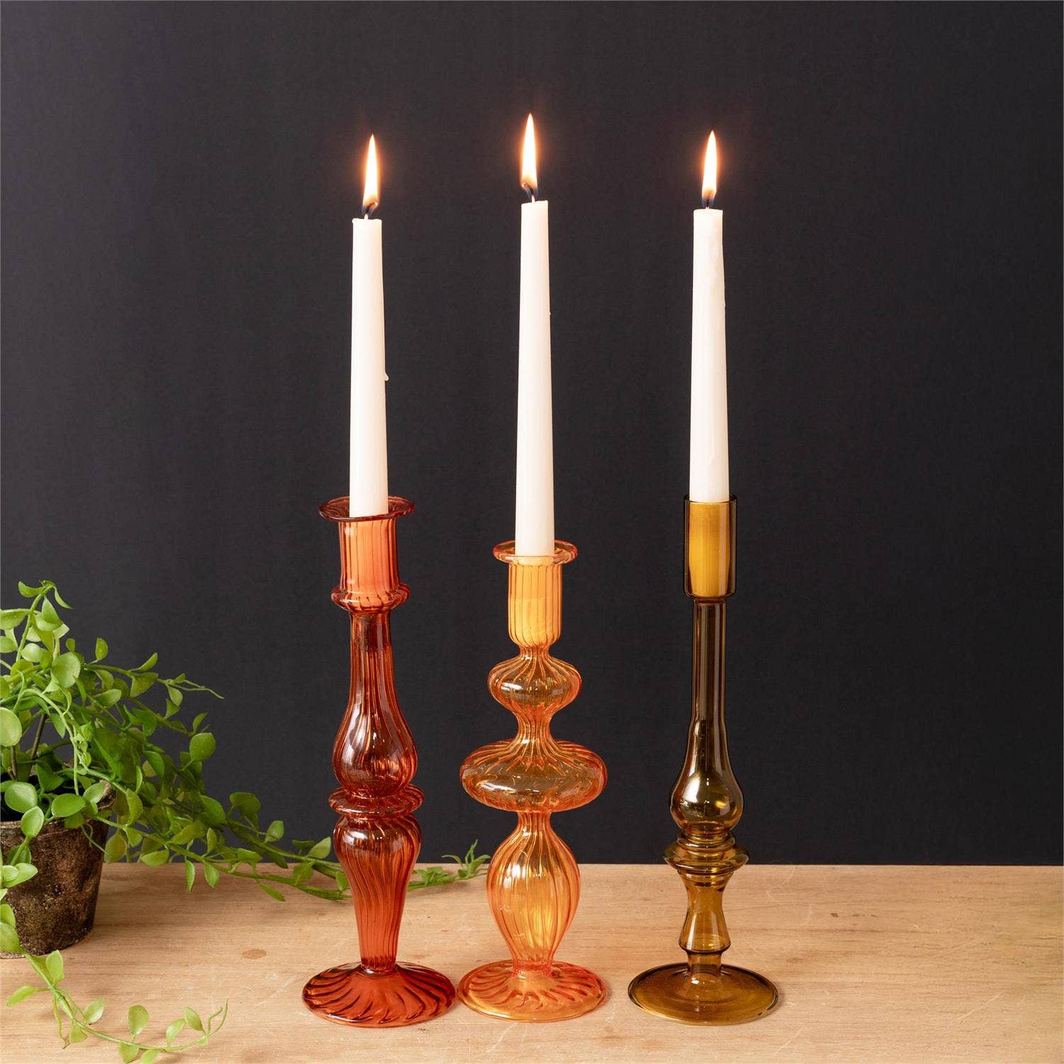 Amber Ombre Glass Taper Holder (Set of 3)