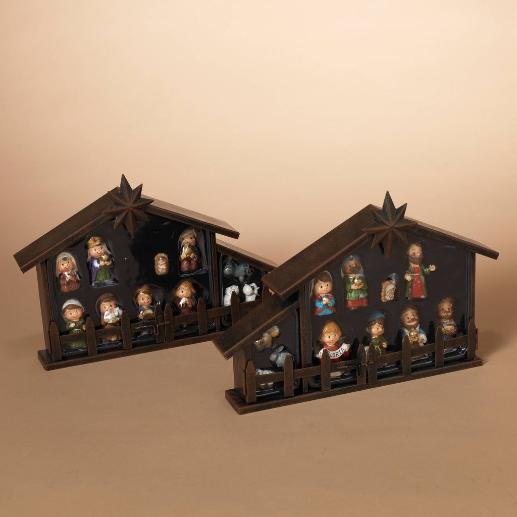 Christmas 11 Pc Resin Nativity Set w/ Metal Creche