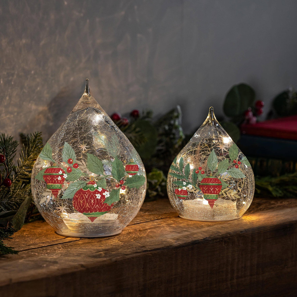 Joyful Traditions LED Table Decor Glass Teardrop, Set of 2