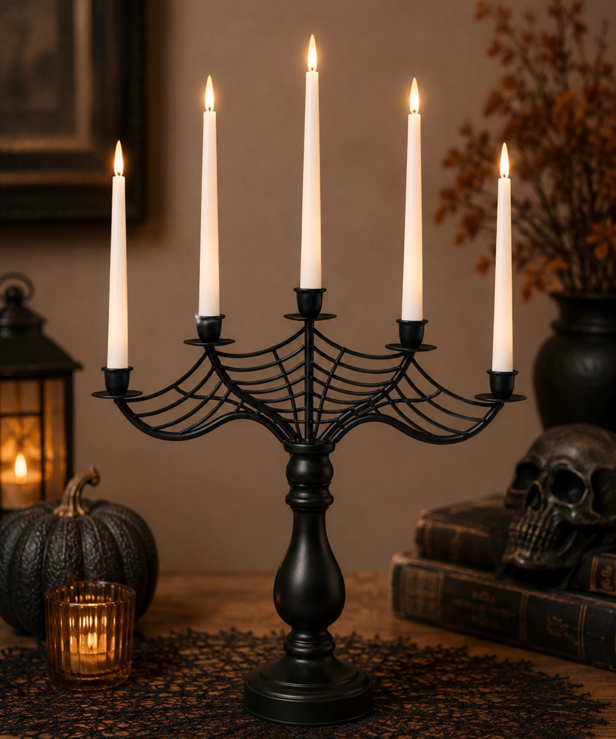 Spider Web LED Lighted Candleabra