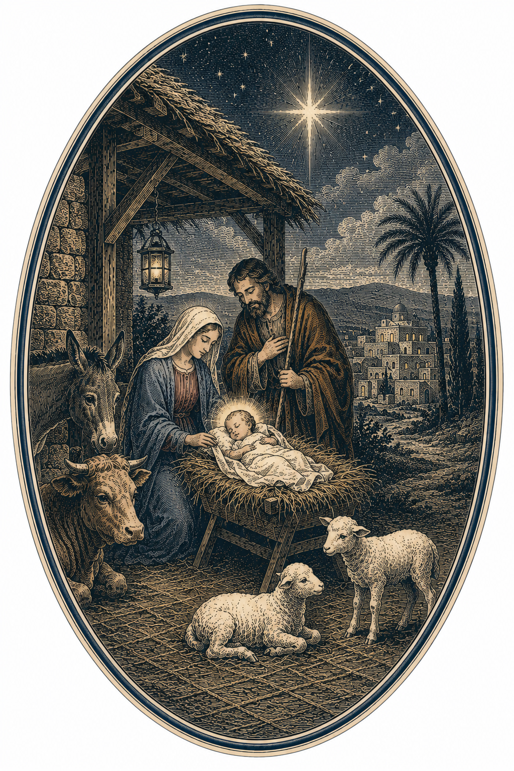 Nativity Oval Wood Sign