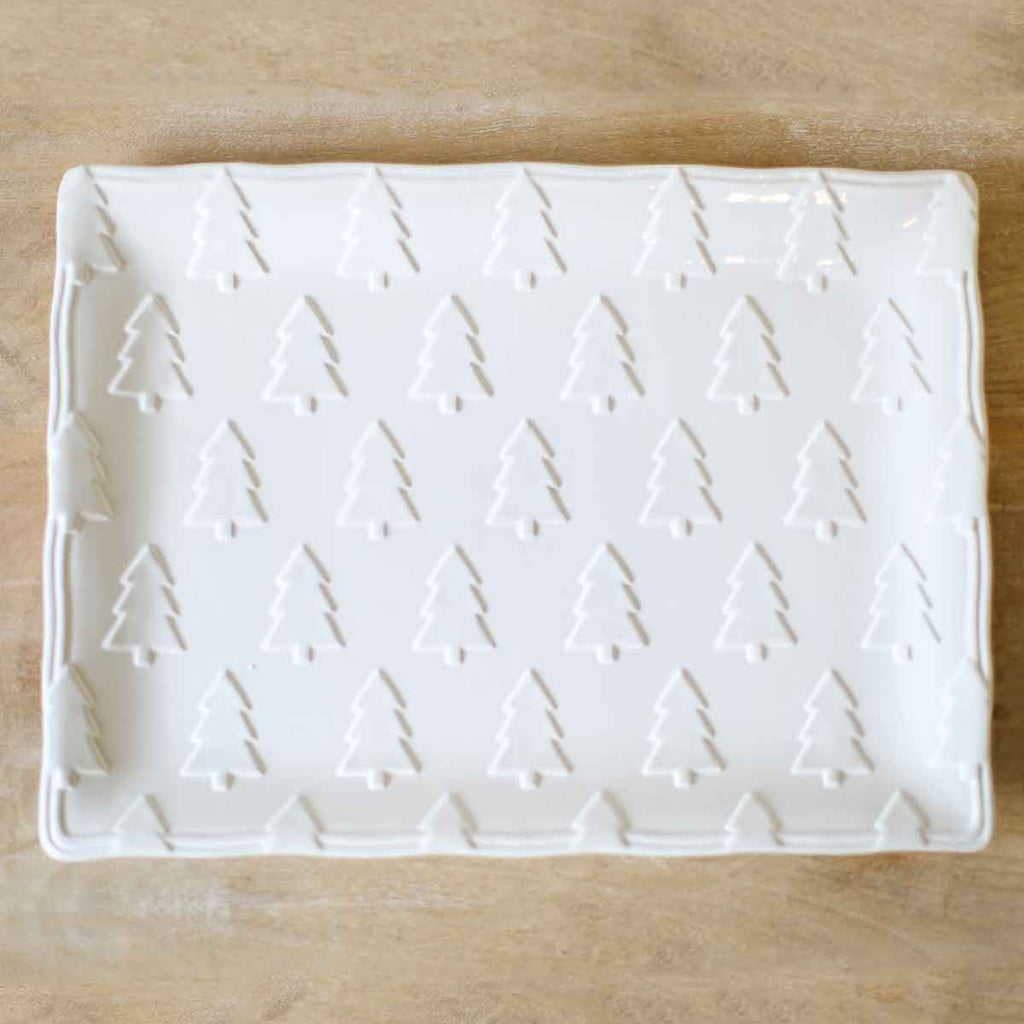 Balsam Lane Embossed Platter White 15.5x11.5in